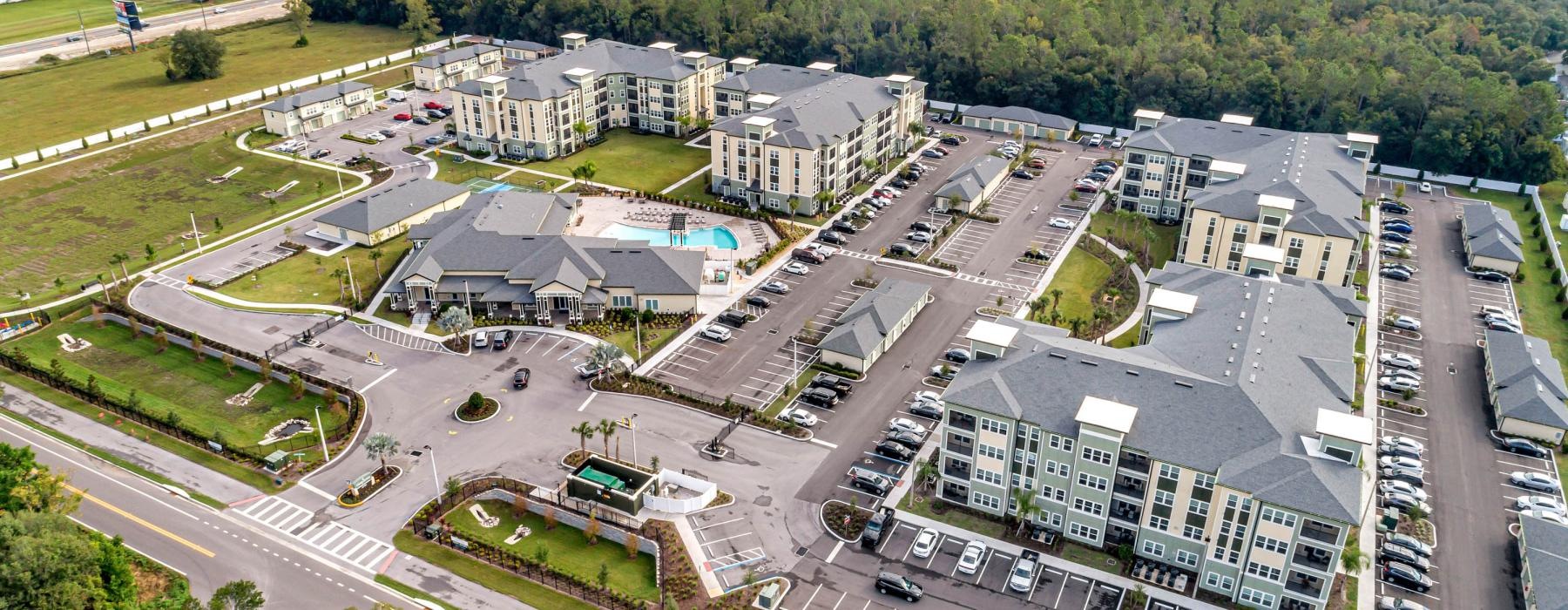 a high angle view of a parking lot
