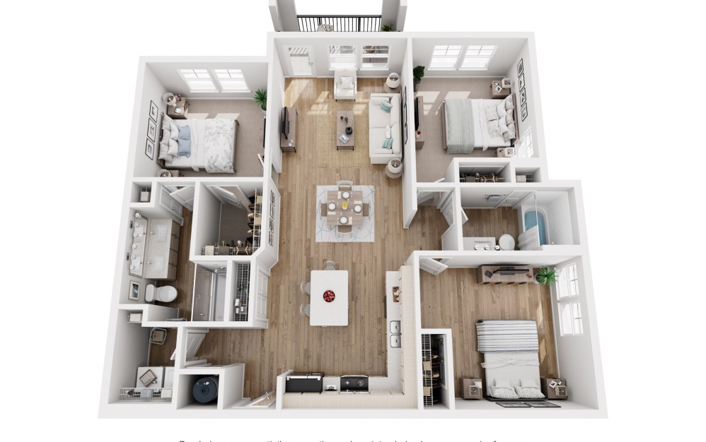 The Kiawah - 3 bedroom floorplan layout with 2 bathrooms and 1276 square feet The Kiawah - 3 bedroom floorplan layout with 2 bathrooms and 1276 square feet