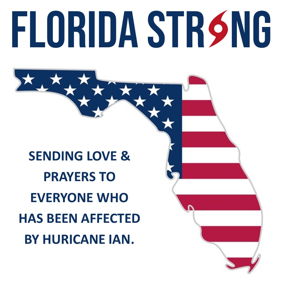 Florida strong support for hurricane ian with the state of Florida filled with the American Flag.