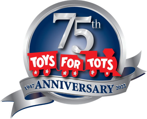 toys for tots train with 75th anniversary ribbon 