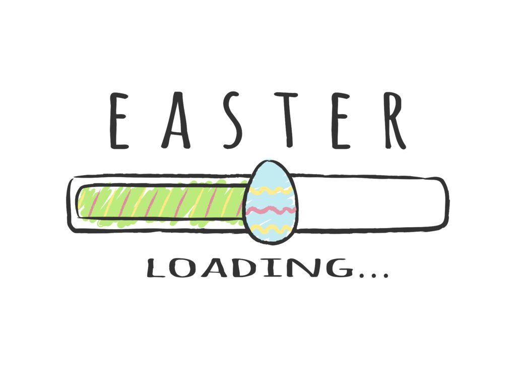 Progress bar with inscription - Easter Loading and decorated egg in sketchy style. Vector illustration for t-shirt design, poster, greeting card, easter decoration.