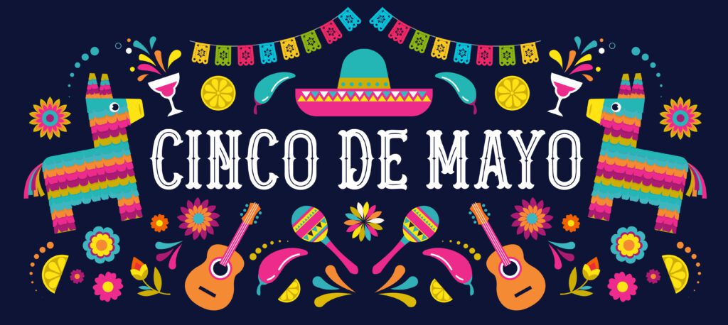 Cinco de Mayo - May 5, federal holiday in Mexico. Fiesta banner template and poster design with flags, flowers, decorations